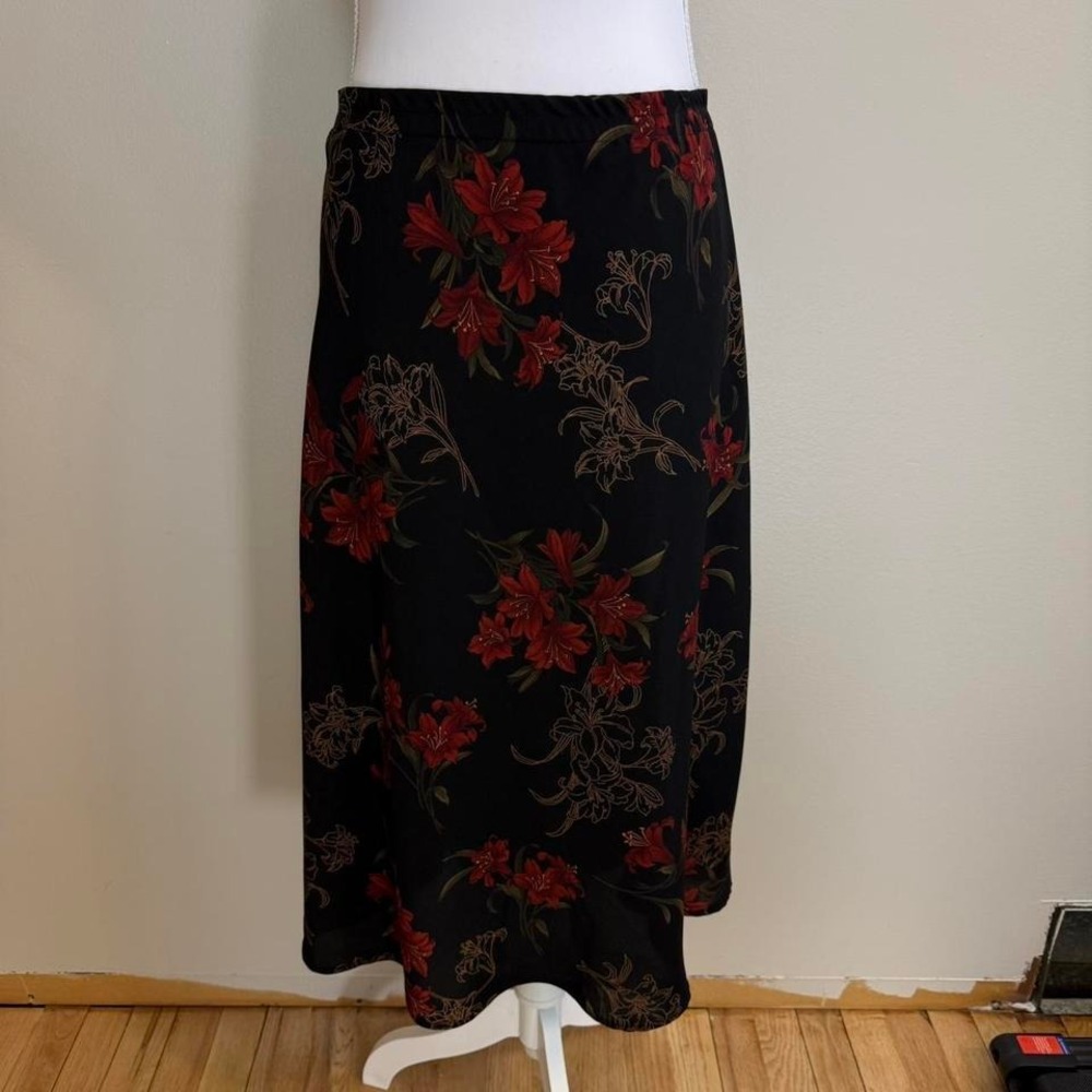 Dark Floral Midi Skirt Women's Sz 18 90s Whimsigoth Dark Feminine Cottagecore